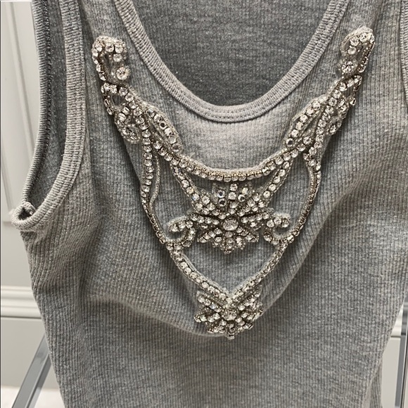 MICHELLE ROY LOS ANGELES RHINESTONE GRAY TANK-TOP - Picture 2 of 5